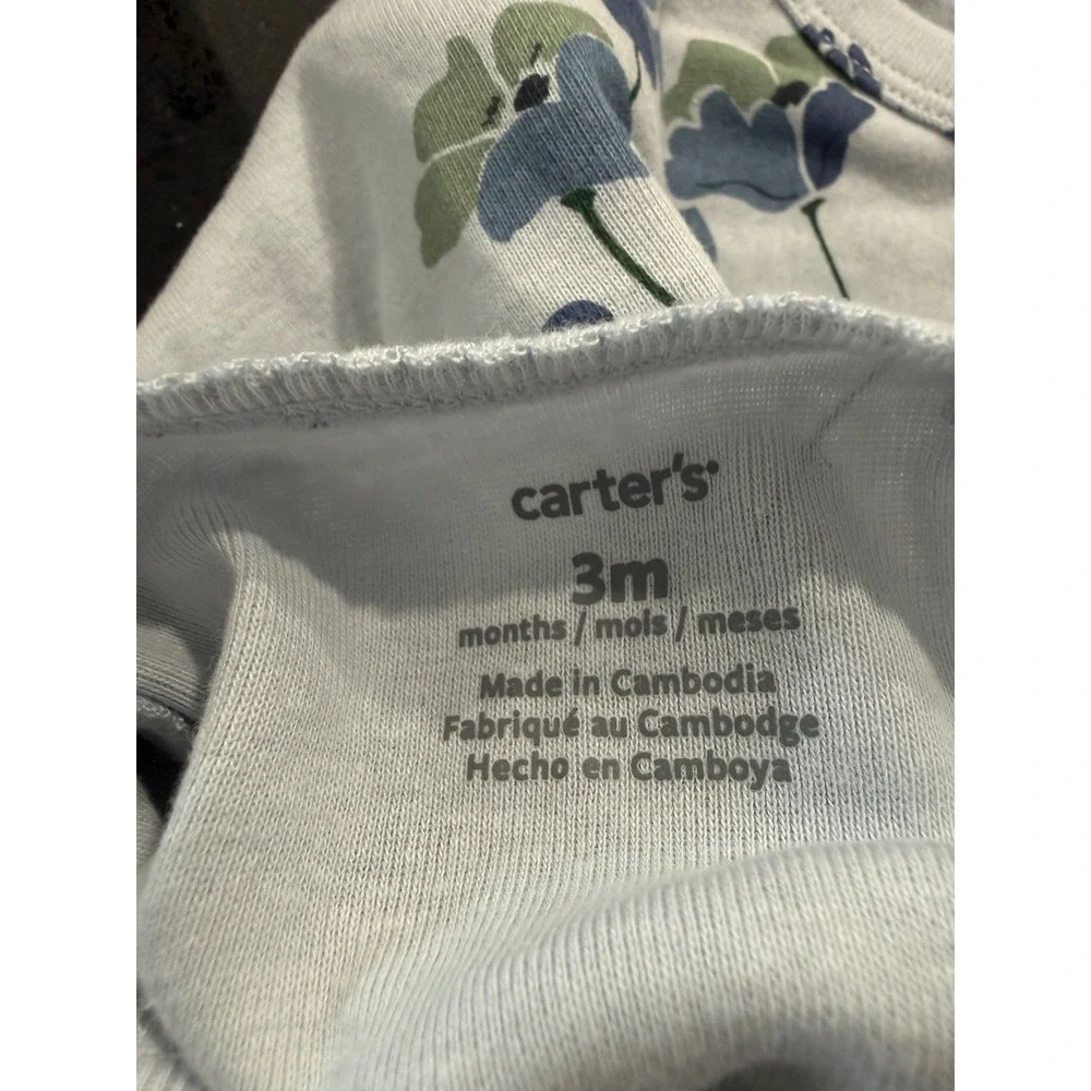 Carters Baby Girls 2PK Long Sleeve Bodysuits Green Polka Dot Blue Floral 3M NEW